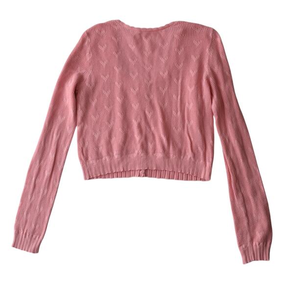 LoveShackFancy Pink Heart Knit Cropped Cardigan Button Front Size 10 - Picture 6 of 8